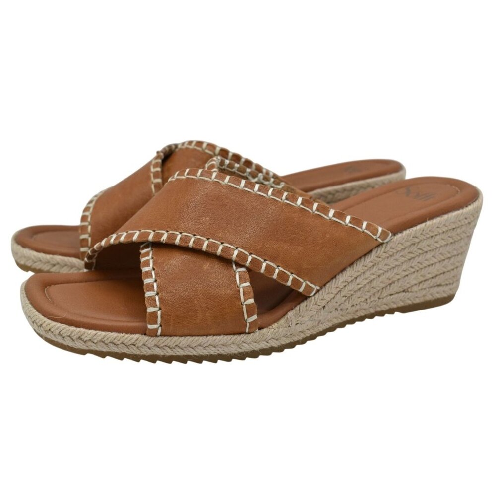 Sofft Womens Size 9.5 Indie Luggage Leather Espadrille Wedge Sandals Shoes